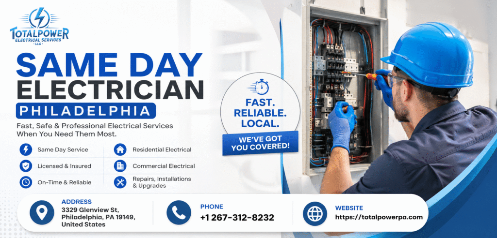 Same Day Electrician Philadelphia PA TotalPower Electrical Services LLC