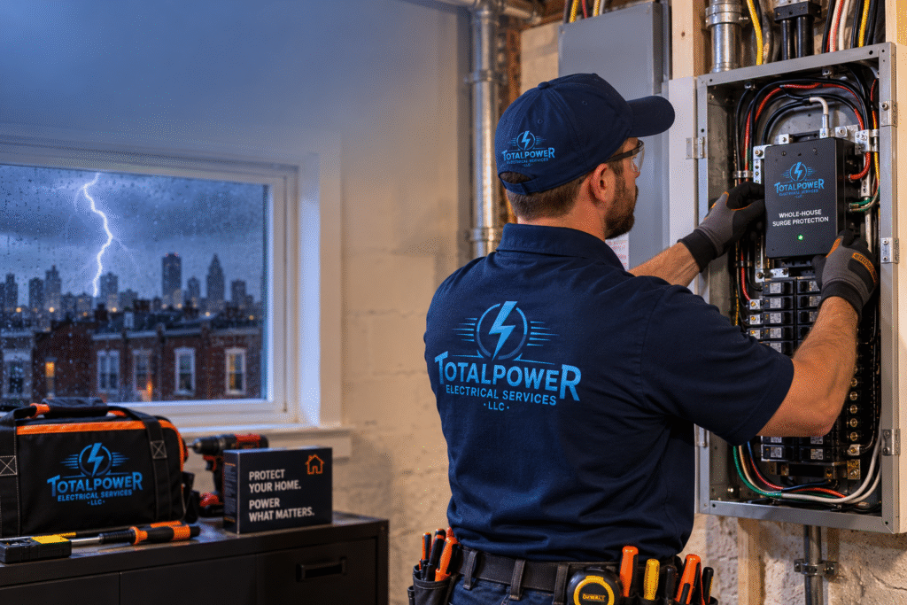 Philadelphia Electrician Installing Whole-House Surge Protection Device