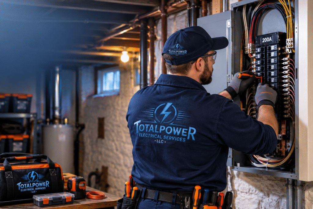 Professional Electrician Installing 200-Amp Electrical Panel in Philadelphia Home